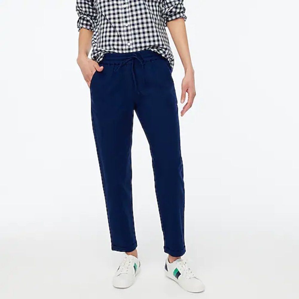 J. Crew Factory Petite Linen-Cotton Drawstring Pant - Antique Navy